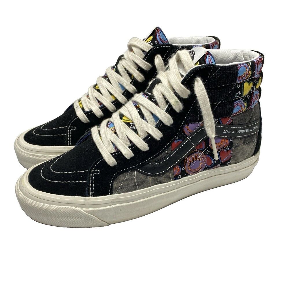 Vans Sk8-Hi Black Canvas Love & Happiness Graphic Print Womens 8 Mens 6.5 Skater